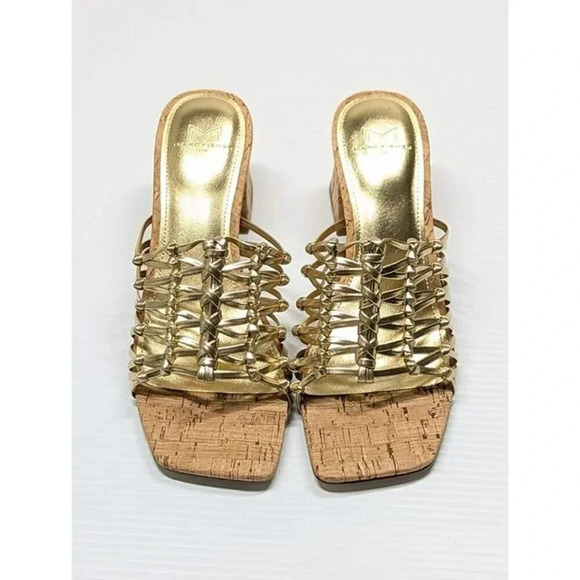 Marc Fisher Women's Colica Leather Knotted Heel Sandals Gold Size 7.5 MSRP $120 - Picture 3 of 9